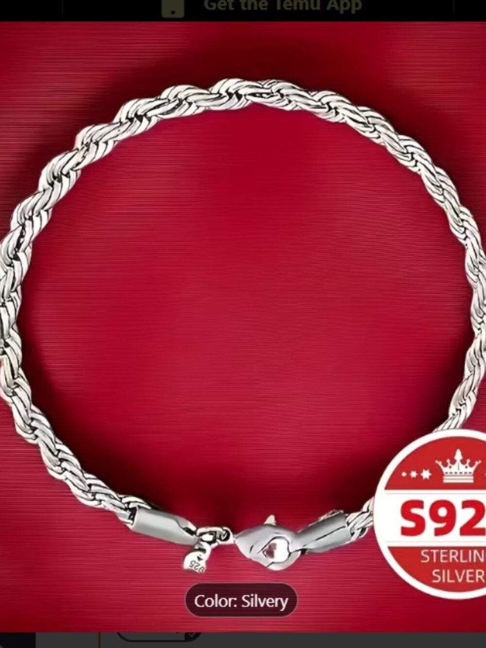 S925 Sterling Silver Rope Chain Bracelet